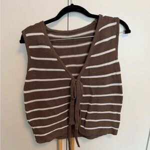 Striped Brown Tie-Front Knit Tank Top - Women